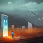 Digital illustration painting design style a boy and football st Digital illustration painting design style a boy and football standing in front of devil in mobile phone, against many mobile phone and tablets, kids with technology concept.